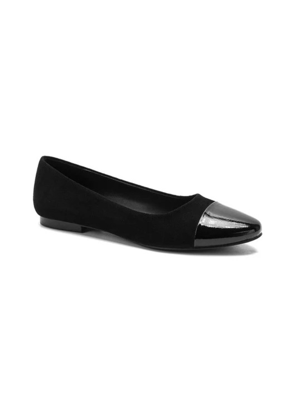 Black Round Cap Toe Women's Flat Ballet Shoe
